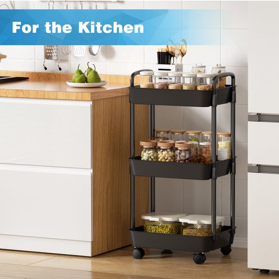 YONO keukentrolley op Wieltjes - Keuken Trolley op Wielen - Opberg Kar Organizer - Zwart