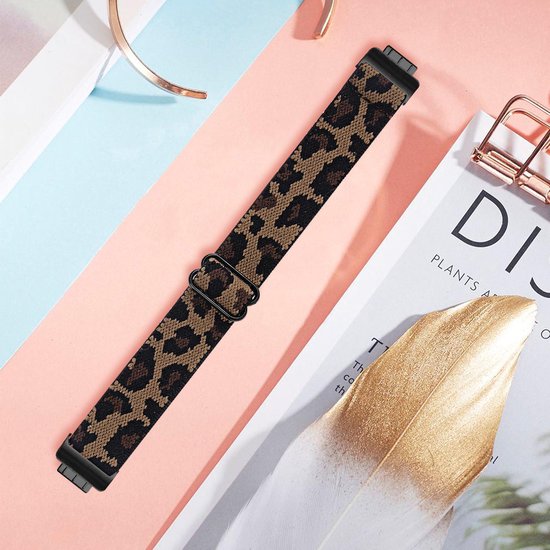 YONO Bandje geschikt voor Fitbit Inspire 2 - Nylon Stretch - Leopard