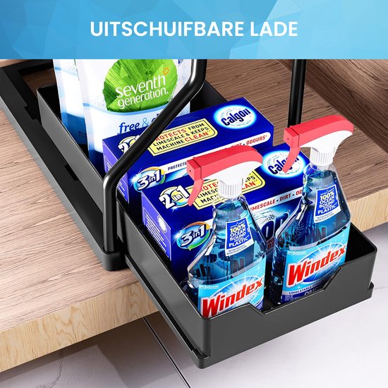 YONO Gootsteenkast Organizer Uitschuifbaar - Keukenkast Rek - Gootsteenrek - Zwart