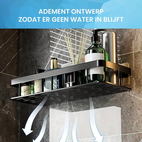 YONO Doucherek Wand - Hangend zonder Boren - Zelfklevend Badkamer Rekje - Zwart