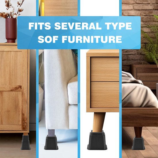 YONO Meubelverhogers - 8 Verhogers Stapelbaar - Bedverhoger - Tafelverhoger - Tafelpoot - Meubel Verhoger - Zwart