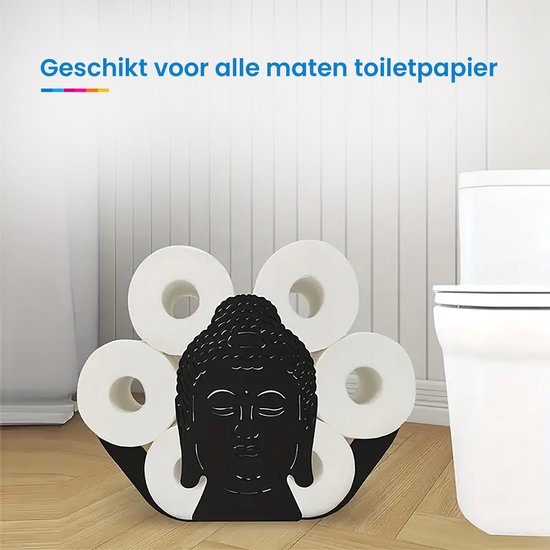 YONO Reserverolhouder Staand - Buddha Design - Toiletrolhouder - WC Rolhouder - Zwart