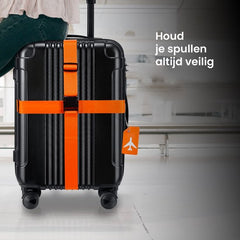 YONO Kofferriem met Kofferlabel - 2 Kofferband en 2 Bagagelabel - Dubbele Bagage Riem Verstelbaar - 4 Pack - Oranje