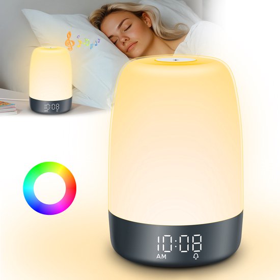 YONO Wake Up Light - Lichtwekker - Digitale Wekker - met 7 Natuurgeluiden - Slaapkamer - Zwart