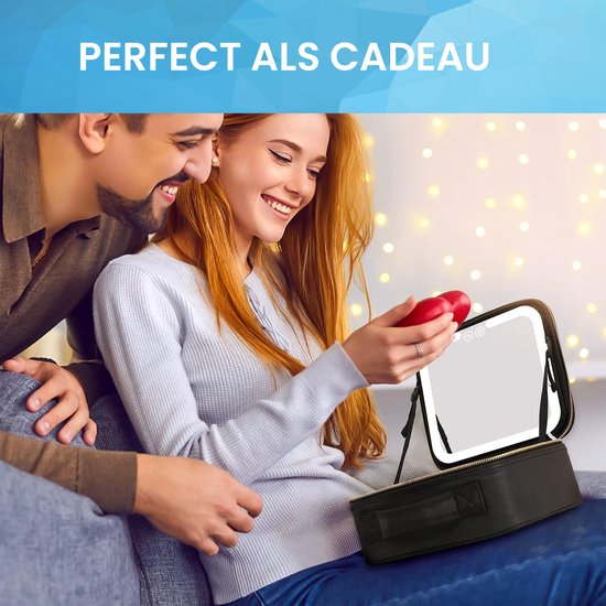 YONO Make Up Tas met Spiegel en Led - Organizer - Beautycase - Koffer - Dames - Meisje - Zwart
