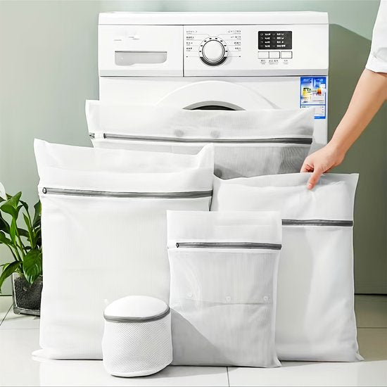 YONO Waszakken Set - 5 Stuks - Wasnetten met Rits voor Wasgoed - Waszak Wasmachine - Groot - Wit