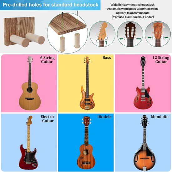 Gitaarstandaard lang, wandhouder voor gitaar, verstelbare wandhaak voor viool bas ukelele Gitaarstandaard lang, wandhouder voor gitaar, verstelbare wandhaak voor viool bas ukelele