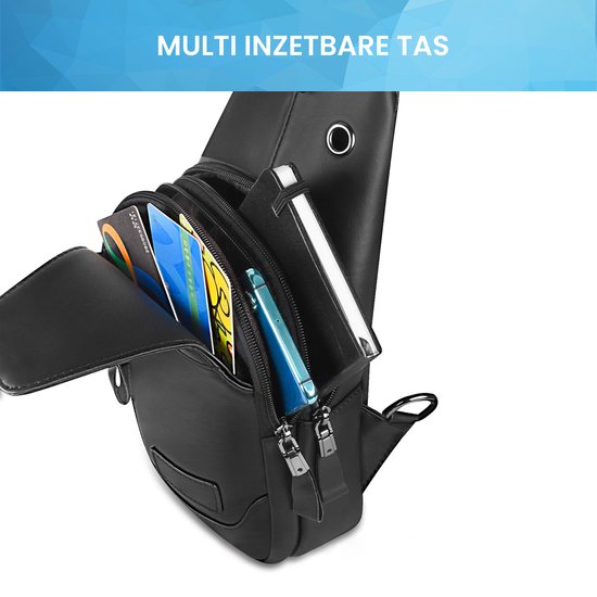 YONO Sling Bag Leer - Crossbody Tas - Schoudertas Dames en Heren - Zwart