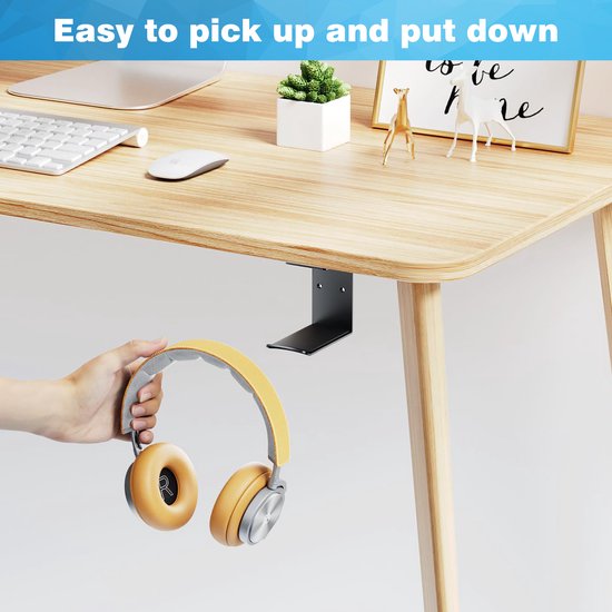 YONO Koptelefoon Houder Zelfklevend - Headset Haak - Hoofdtelefoon Hanger - Bureau - Metaal - Zwart