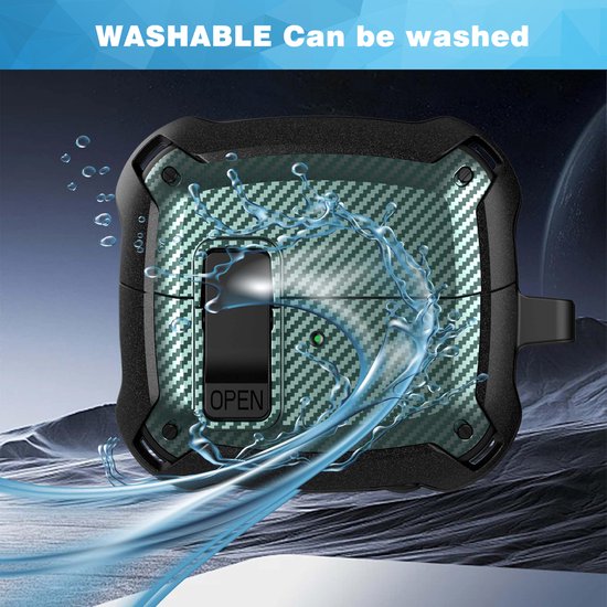 YONO Armor Hard Case geschikt voor Samsung Galaxy Buds 3 - 3 Pro - Hoesje met Lock - Carbon Design - Donkergroen