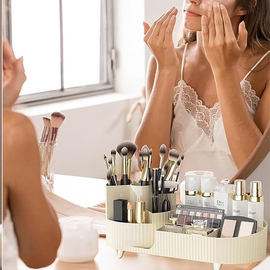 YONO Make Up Organizer Staand - Opbergsysteem voor Skincare / Parfum / Cosmetica / Lippenstift / Nagellak / Beauty Houder - Ivoorkleur