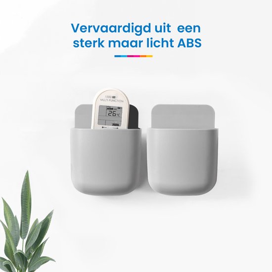 YONO Muur Houder met Plakstrip geschikt voor Afstandsbediening en Telefoon - Grijs