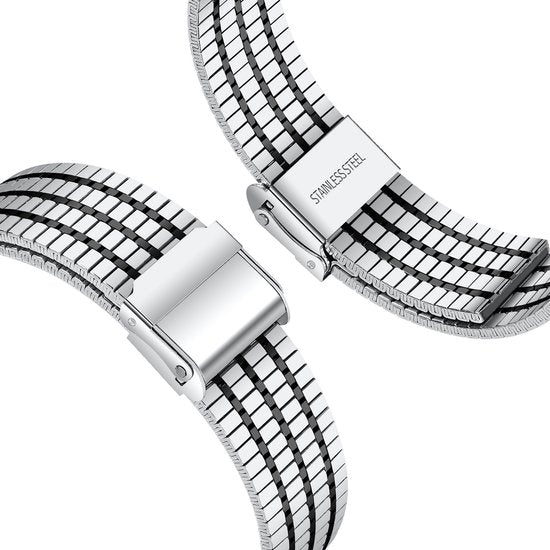 YONO Miami Schakel Bandje 20mm - Metalen Horlogebandje geschikt voor Samsung Galaxy Watch 7/6/5 / Pro / 4 / 3 / Active 2 - Polar Ignite / Unite – Huawei - Zilver / Zwart