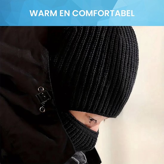 YONO Muts en Balaclava - Beanie en Bivakmuts in 1 - Heren - Dames - Ski Mask Winter - Zwart