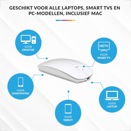 YONO Draadloze Muis met Bluetooth - Oplaadbaar - Geschikt voor Laptop, PC en Mac - Wit