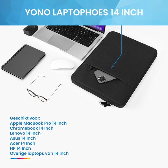 YONO Laptophoes 14 Inch - Hoes - Laptoptas - Sleeve Tas - geschikt voor Macbook Pro - Zwart