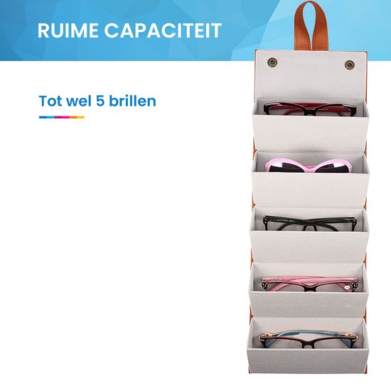 YONO Brillenkoker Hard Case voor Onderweg - Brillendoos Opbergbox tot 5 Brillen - Etui Opbergsysteem - Bruin