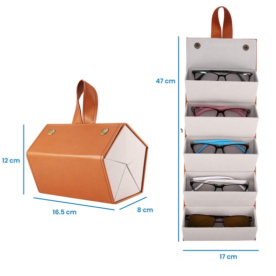 YONO Brillenkoker Hard Case voor Onderweg - Brillendoos Opbergbox tot 5 Brillen - Etui Opbergsysteem - Bruin