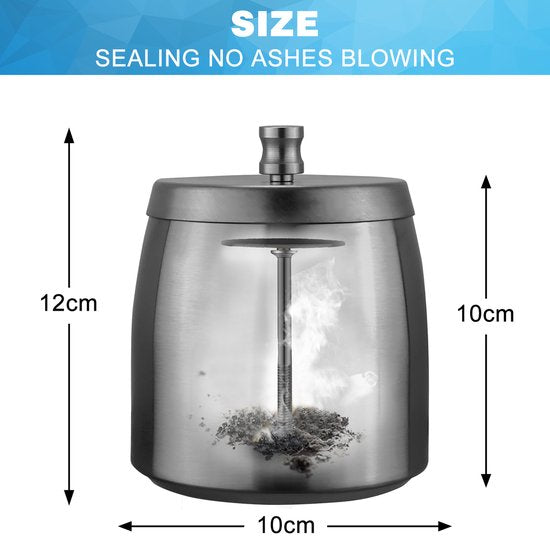 YONO Metalen Asbak met Deksel - voor Buiten en Binnen - RVS - Zwart