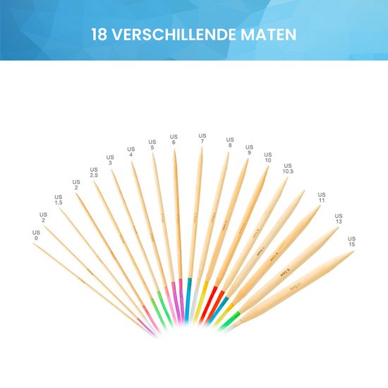 YONO Rondbreinaalden Set - 40 cm - Breinaalden zonder Knop - Haaknaalden - 18 Delig