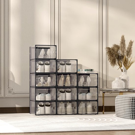 YONO Sneakerbox - Schoenenbox - Schoenen Opbergsysteem - Schoenenrek Organizer - Transparant - Zwart - 1 Box