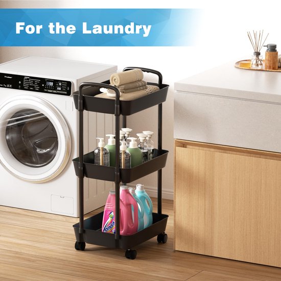 YONO keukentrolley op Wieltjes - Keuken Trolley op Wielen - Opberg Kar Organizer - Zwart