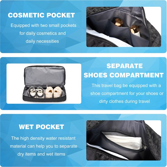 YONO Reistas Handbagage - Weekendtas 50x30x25 - Duffel Bag - Dames - Heren - Zwart