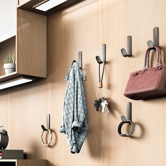 YONO Ophanghaken Zelfklevend Pro - Plakhaakjes - Ophanghaakjes - Haak voor Wand - Muur - Deur - 5 Stuks - Zwart