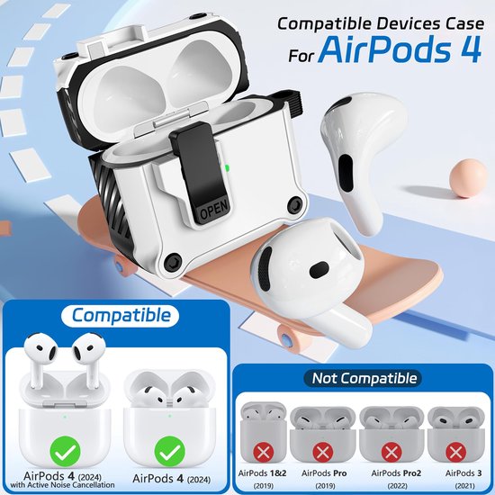 YONO Hoesje geschikt voor Airpods 4 - Case - Lock - Wit