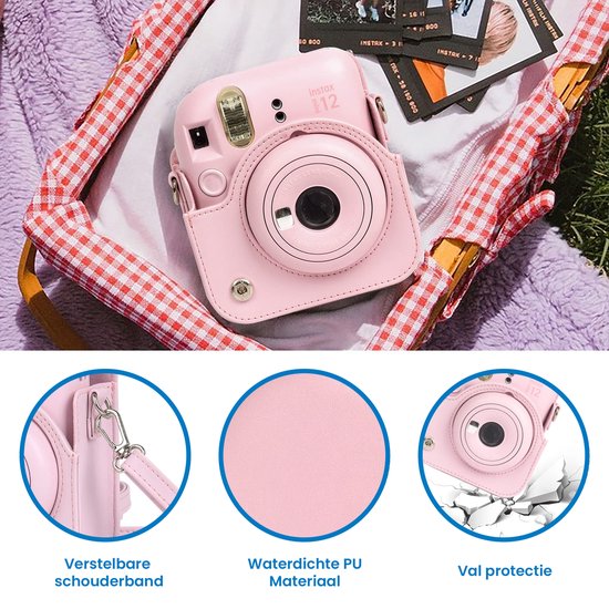 YONO Accessoires Set geschikt voor Fujifilm Instax Mini 12 - Camera Tas met Draagriem - Hoesje en Fotoalbum - Bloesem Roze
