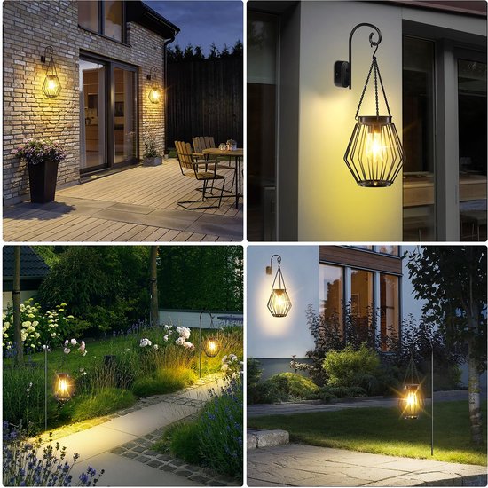 YONO Solar Lantaarns voor Buiten - Tuinverlichting op Zonne Energie - Tuin Lamp Lantaarn Hangend - Warm Wit - 2 Stuks