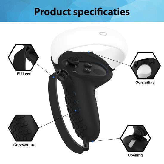 YONO Grip Case met Strap geschikt voor Oculus Quest 2 Touch Controller - Bescherming Cover Accessoires Meta Quest 2 - 2 Stuks - Zwart