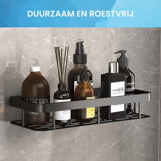 YONO Doucherek Wand - Hangend zonder Boren - Zelfklevend Badkamer Rekje - Zwart