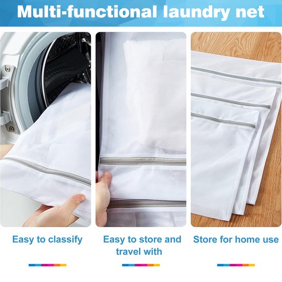 YONO Waszakken Set - 5 Stuks - Wasnetten met Rits voor Wasgoed - Waszak Wasmachine - Groot - Wit