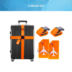 YONO Kofferriem met Kofferlabel - 2 Kofferband en 2 Bagagelabel - Dubbele Bagage Riem Verstelbaar - 4 Pack - Oranje