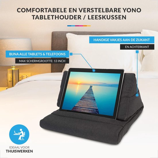 YONO Luxe Tablet Kussen - Houder Standaard Universeel geschikt voor iPad/Smartphone – Leeskussen – Boekstandaard – Zwart
