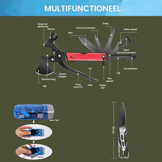 YONO Survival Kit Outdoor - Overlevingspakket Noodpakket Rampenrugzak - Mes - Schep - Vuurstarter - XL Set - Zwart