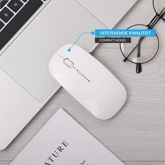 YONO Draadloze Muis met Bluetooth - Oplaadbaar - Geschikt voor Laptop, PC en Mac - Wit