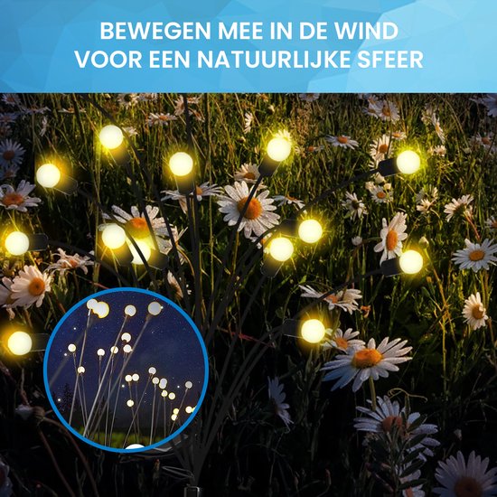 YONO Solar Tuinspot Vuurvliegjes voor Buiten - Tuinverlichting op Zonne Energie - Prikspot - Warm Wit - 2 stuks