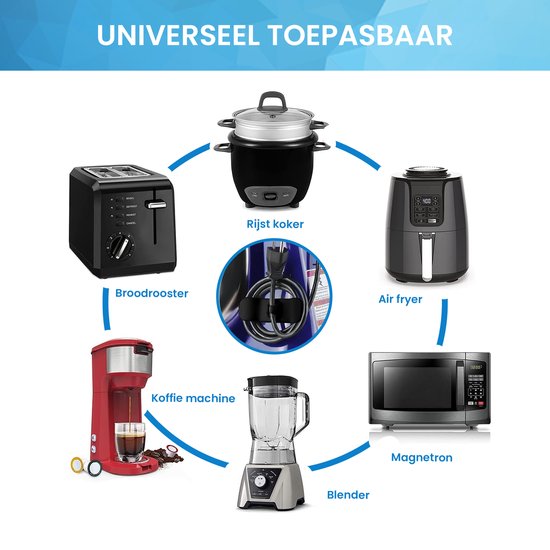YONO Kabel Haspel Zelfklevend - Mini Organiser - Kabelhaspels voor Keuken Apparaten - Kabelhouder Binders - Zwart - 3 Stuks