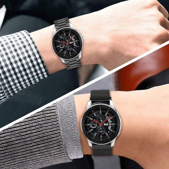 YONO Metalen en Milanees Bandjes Zwart geschikt voor Samsung Gear S3 en Galaxy Watch 46mm - Vervangende RVS Armbanden Set
