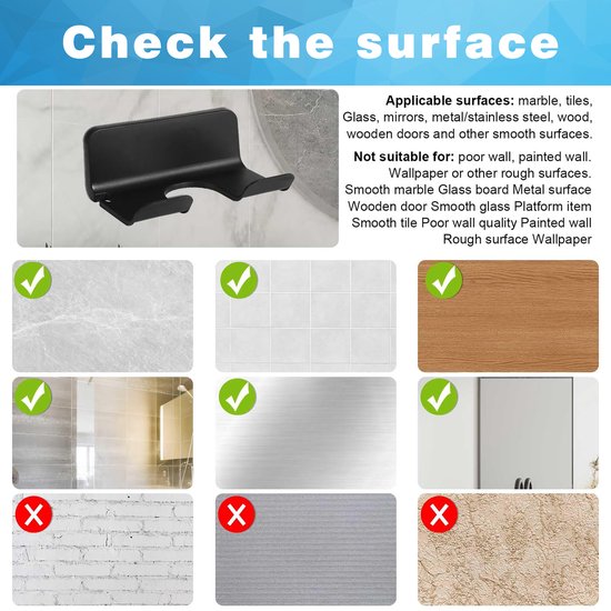 YONO Houder geschikt voor Dyson Supersonic Fohn - Wand Bevestiging Accessoires - Zelfklevende Muurbeugel - Zwart