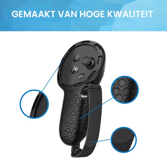 YONO Grip Case met Strap geschikt voor Oculus Quest 3 Touch Controller - Bescherming Cover Accessoires Meta Quest 3 - 2 Stuks - Zwart