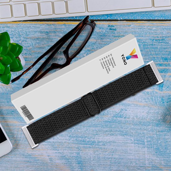 YONO Nylon Stretch Bandje geschikt voor Fitbit Versa 3 / Sense - Zwart