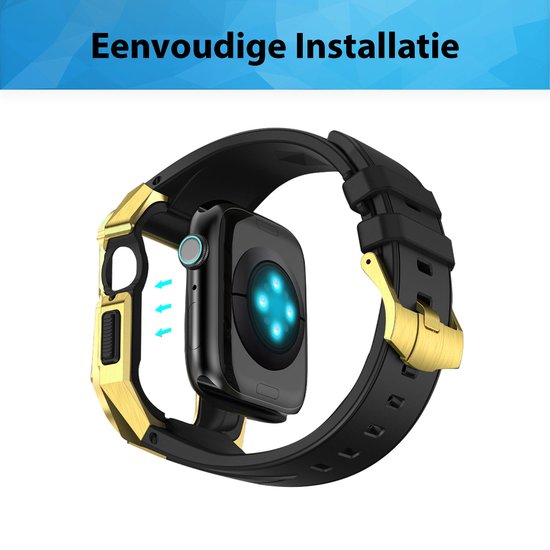 YONO Luxe Band geschikt voor Apple Watch Series 44 / 45 mm - RVS Horlogebandje - Stainless Steel met Siliconen Strap - Goud