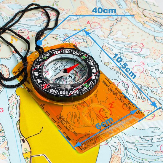 YONO Plaatkompas - Kaartkompas - Kompas met Liniaal en Vergrootglas - Waterdicht - Oranje