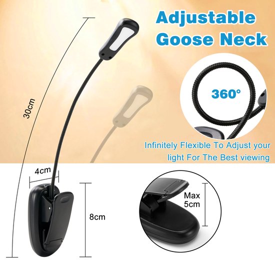 YONO Leeslampje voor Boek - op Batterijen - in Bed - met Klem - Draadloos - Klemlamp Slaapkamer - Zwart