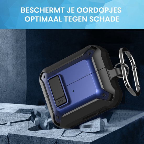 YONO Armor Hard Case geschikt voor Samsung Galaxy Buds 3 - 3 Pro - Hoesje met Lock - Donkerblauw