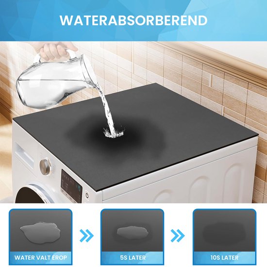 YONO Wasmachine Beschermer Bovenkant - Anti Slip Mat Hoes - 60x50 cm - Zwart