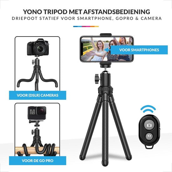 YONO Tripod Smartphone Statief met Afstandsbediening - Driepoot Standaard geschikt voor GoPro en Camera - Universeel - Flexibel